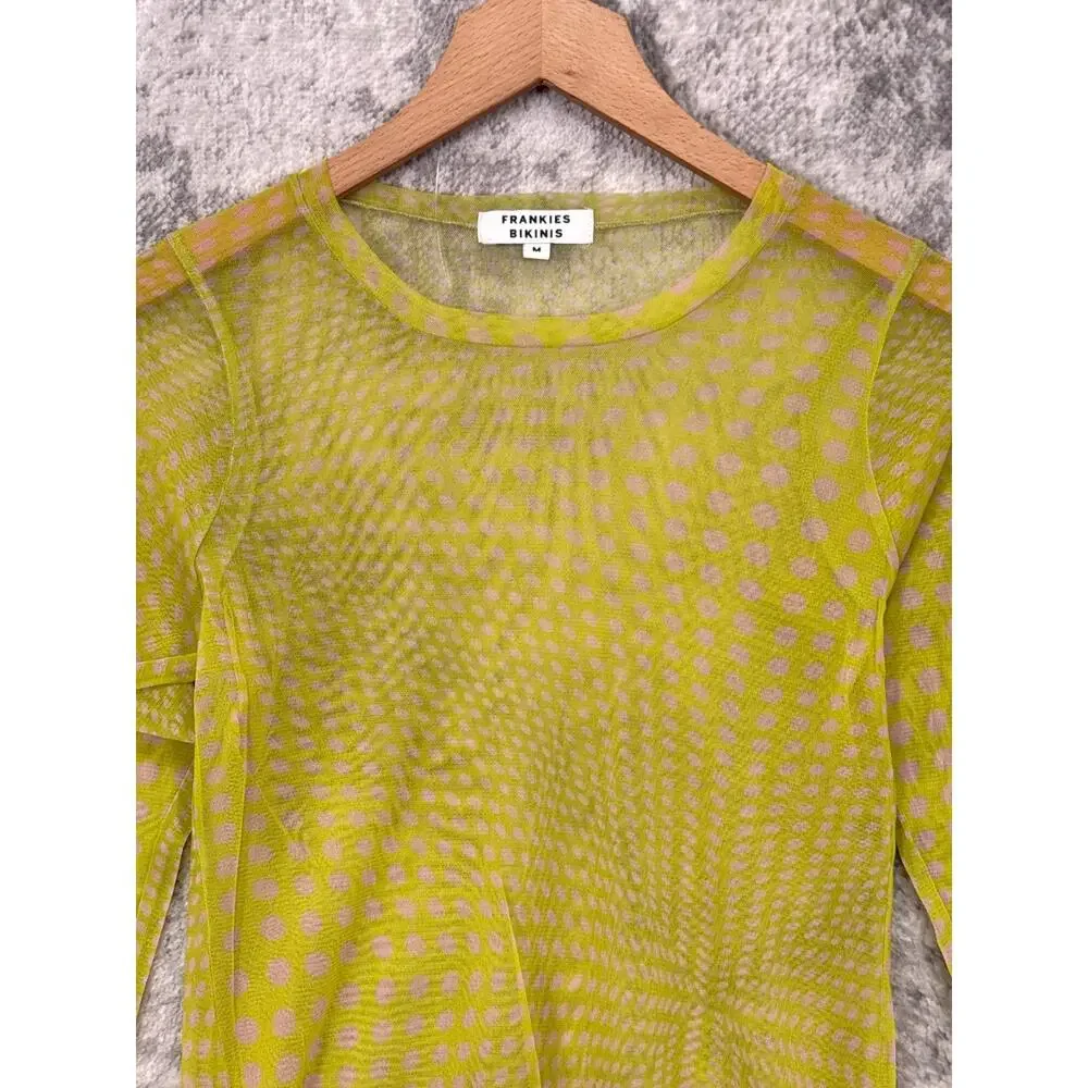 Frankies Bikinis Mesh Top Medium Womens Green Coverup Long Sleeve